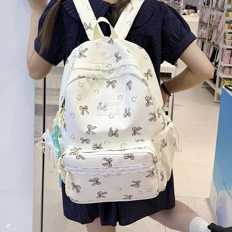 Feminine Bow-Patterned Casual Backpack LoungeYard — product view 2