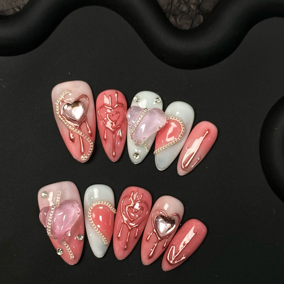 Artistic Heart-Embellished Press-On Nail Set — product view 3