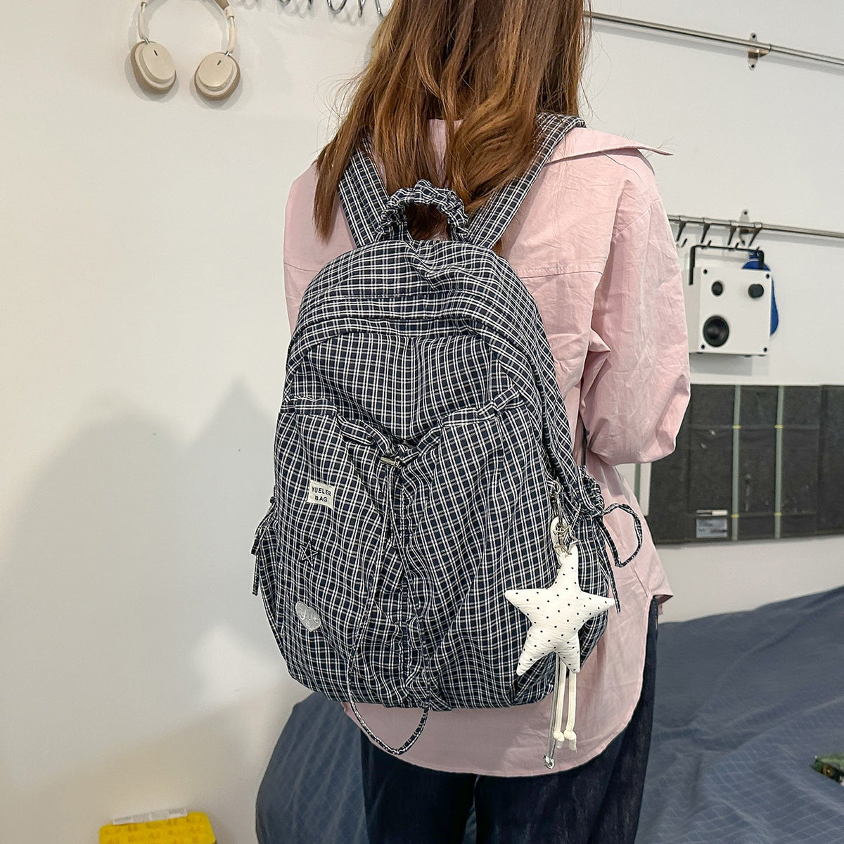 Lightweight Checkered Patterned Backpack LoungeYard — product view 2