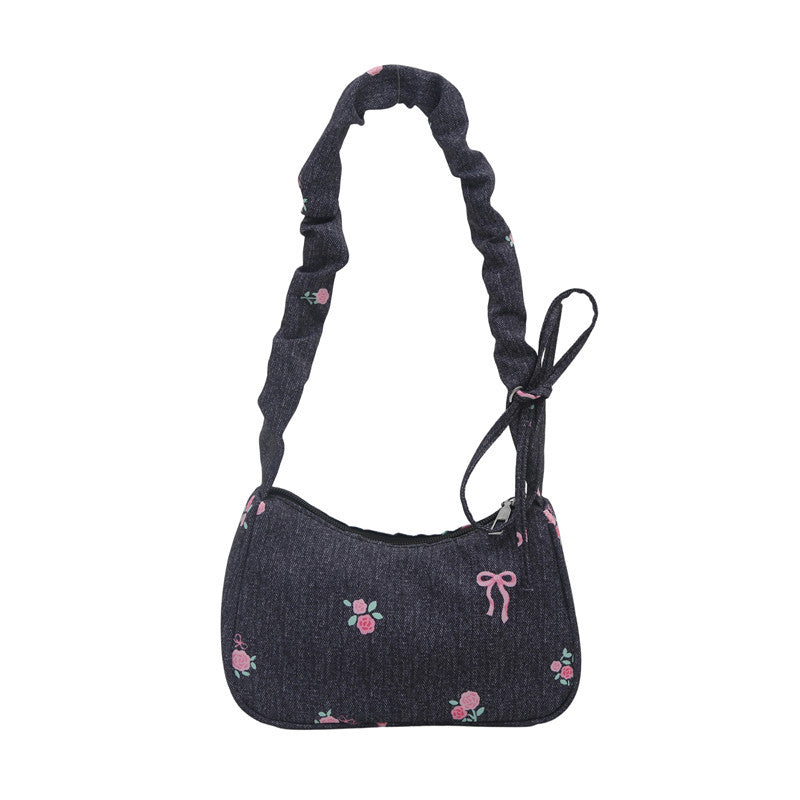 Embroidered Denim Shoulder Bag LoungeYard — product view 5