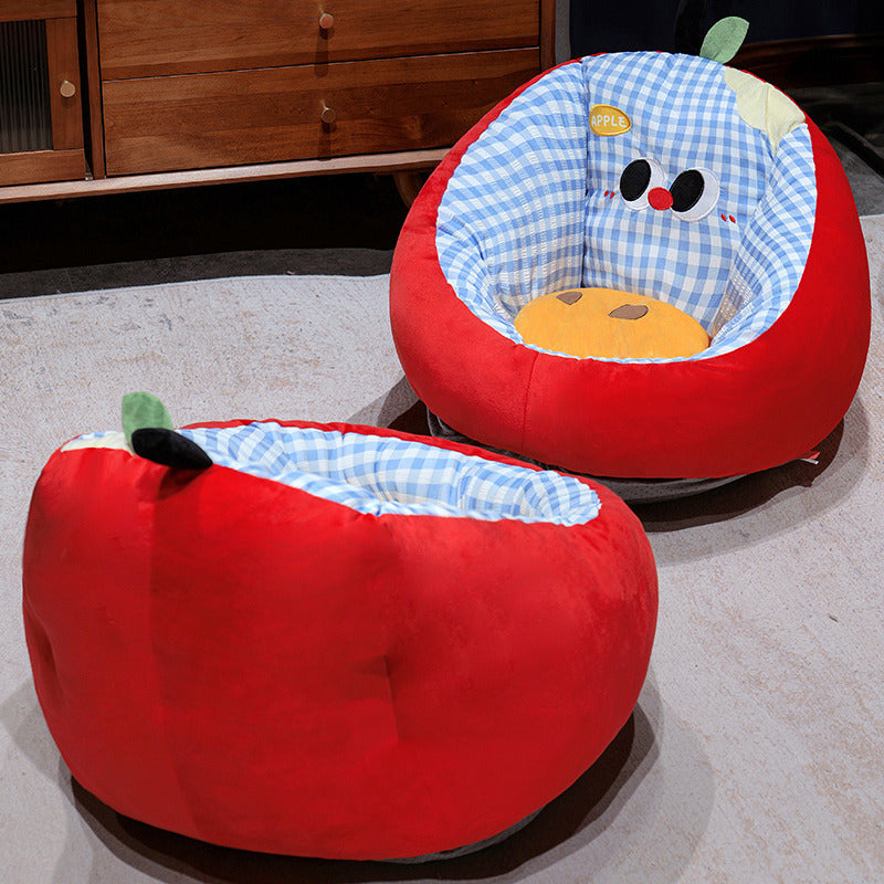 Padded baby seat cushion with ergonomic head and back support in apple design — product view 1