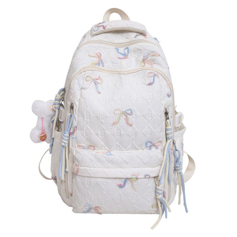 Quilted Embroidered Bow-Design Backpack LoungeYard — product view 5