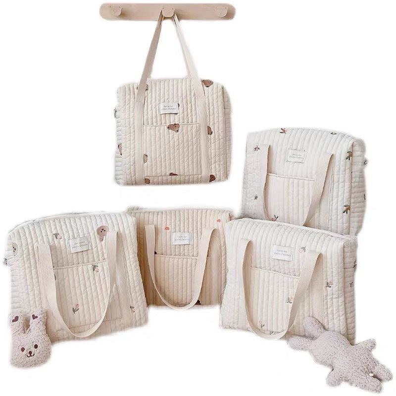 Quilted Baby Diaper Backpack Bag with Embroidered Plush Bear Accents — product view 5