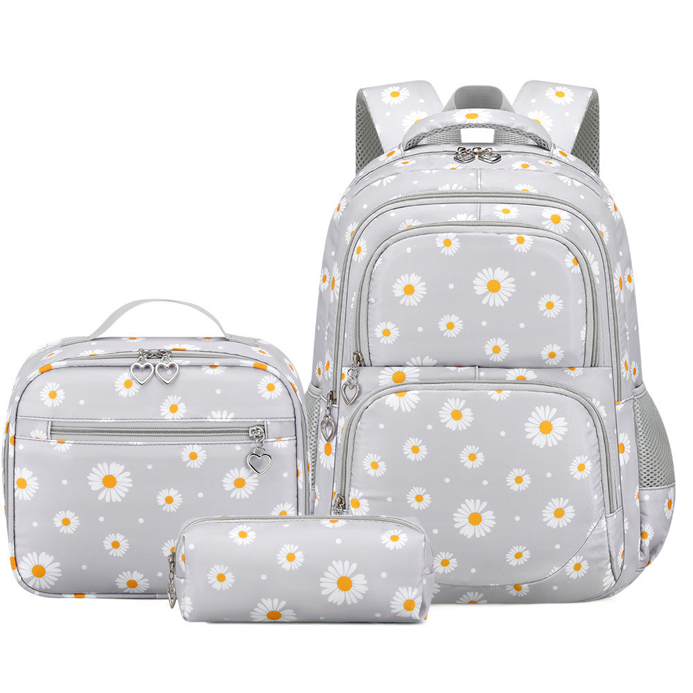 Daisy Print School Backpack Set with Insulated Lunch Bag & Pencil Case LoungeYard — product view 4