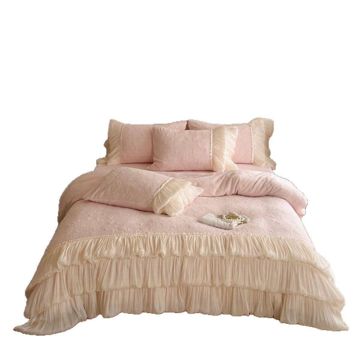 Bedding set with quilted jacquard structure and pleated ruffle — product view 2