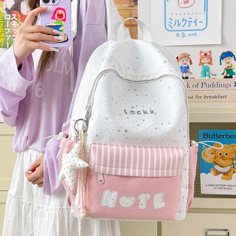 Cute Illustrated Star-Embellished Backpack LoungeYard — product view 1