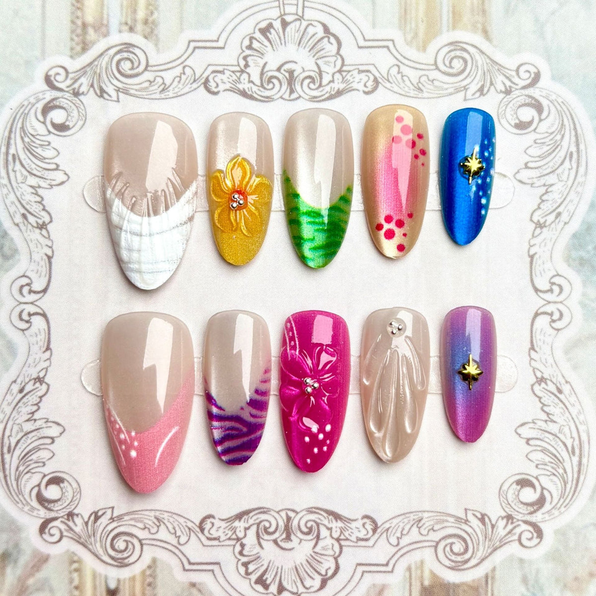 Artistic Press-On Nail Set with Vibrant Designs — product view 3