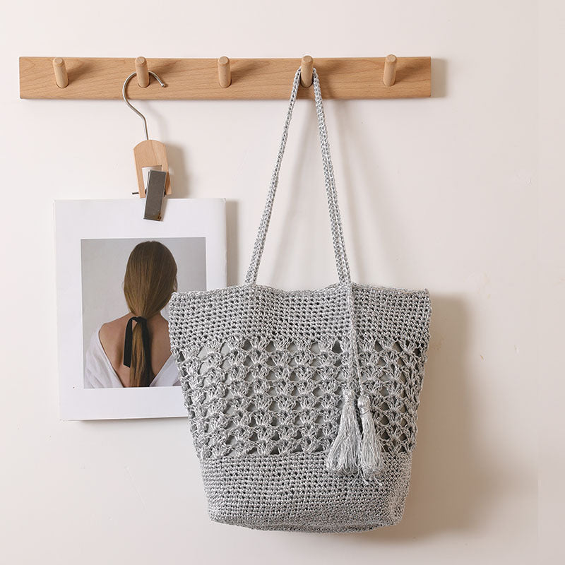 Crocheted tote bag with elegant tassels LoungeYard — product view 6