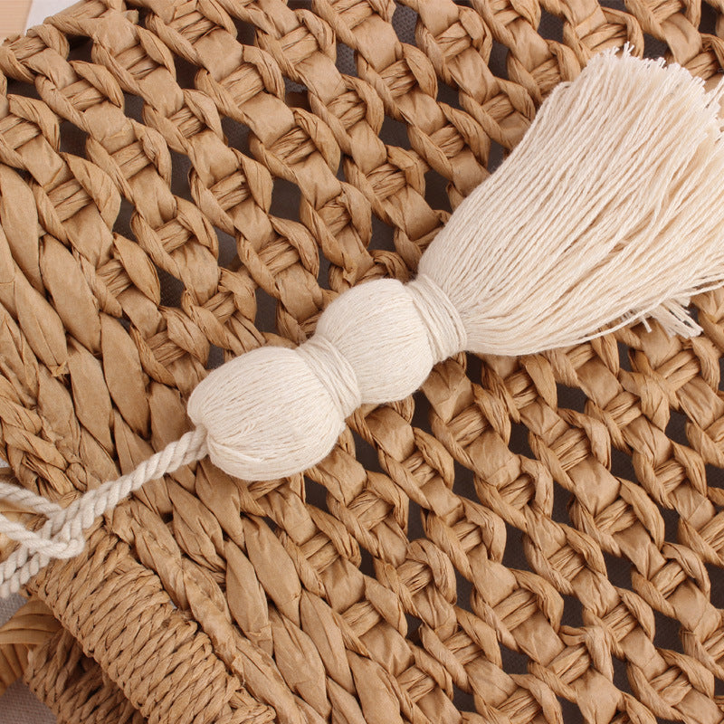 Soft and Stylish Straw Shoulder Bag with Removable Tassel Detail LoungeYard — product view 4