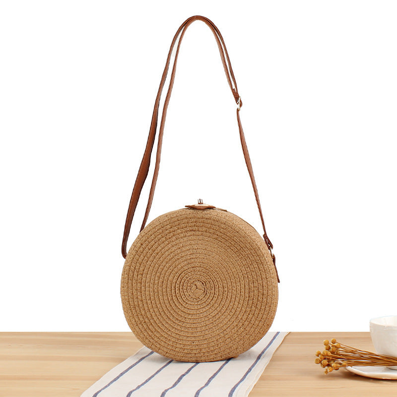 Round Basket Bag with Elegant Leather Handle LoungeYard — product view 6