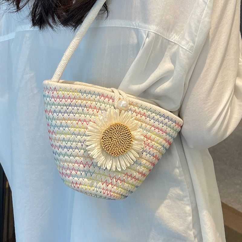 Decorative Floral Woven Bucket Bag — product view 1