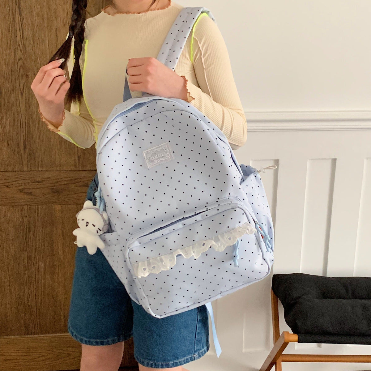 Playful Polka Dot Pattern School Backpack LoungeYard — product view 2