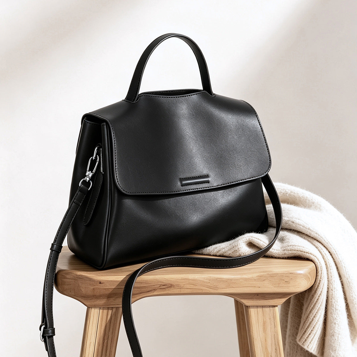 Structured Top-Handle Flap Satchel with Detachable Crossbody Strap — product view 7