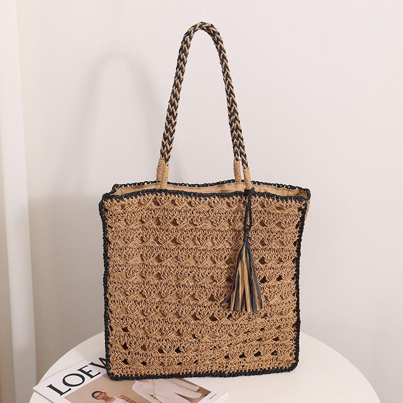 Handmade Macrame Tote Bag with Elegant Tassel LoungeYard — product view 4