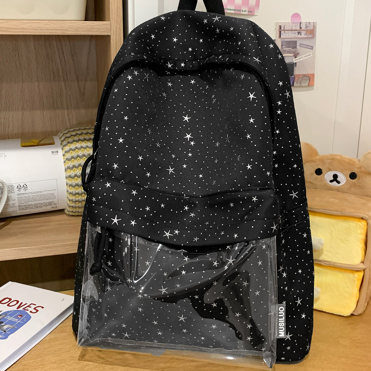 Transparent Pocket Star-Printed Backpack LoungeYard — product view 2