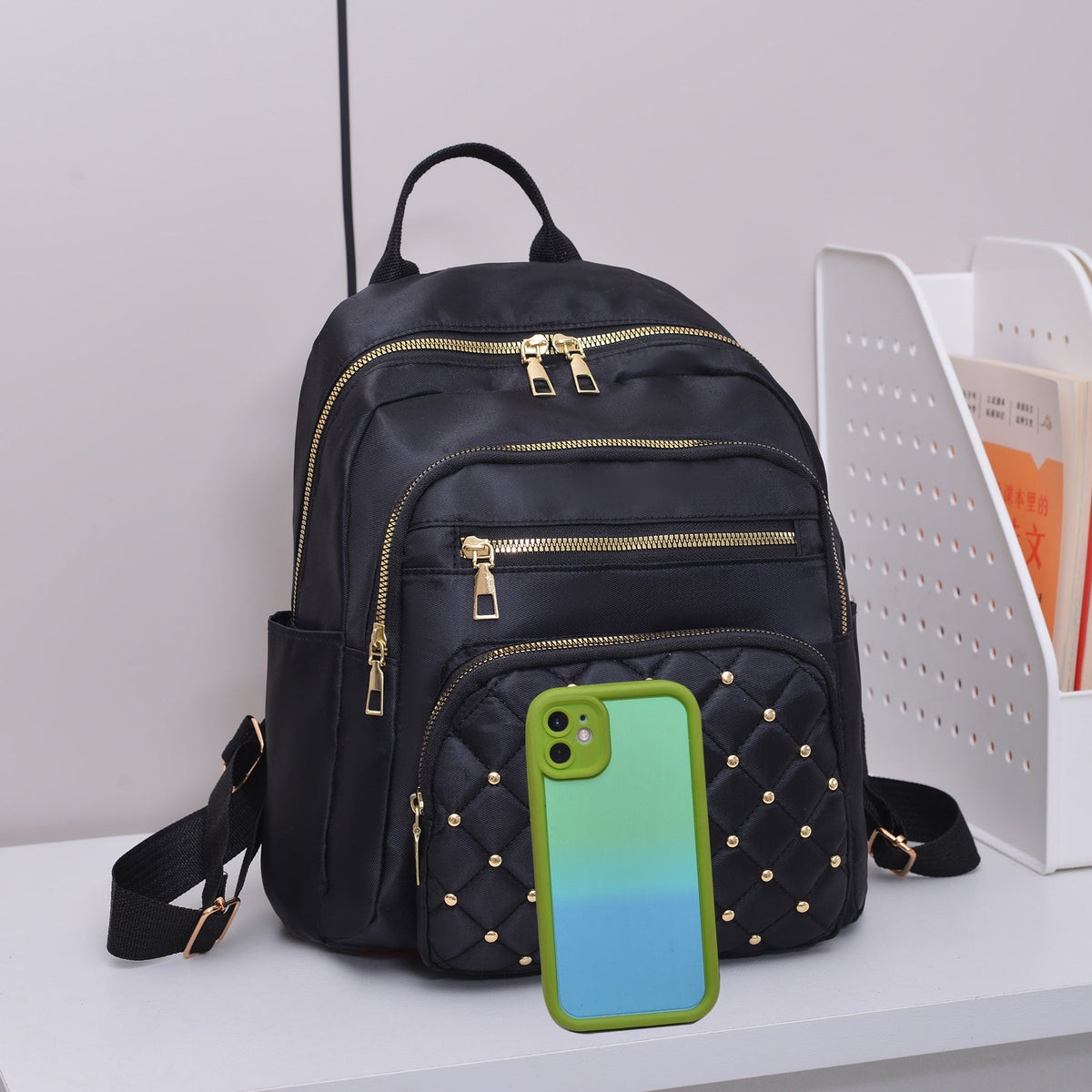 Chic Quilted Backpack with Multiple Pockets LoungeYard — product view 4
