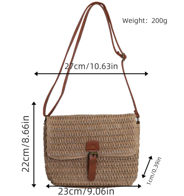 Shoulder bag made of woven natural material with adjustable leather shoulder strap LoungeYard — product view 6