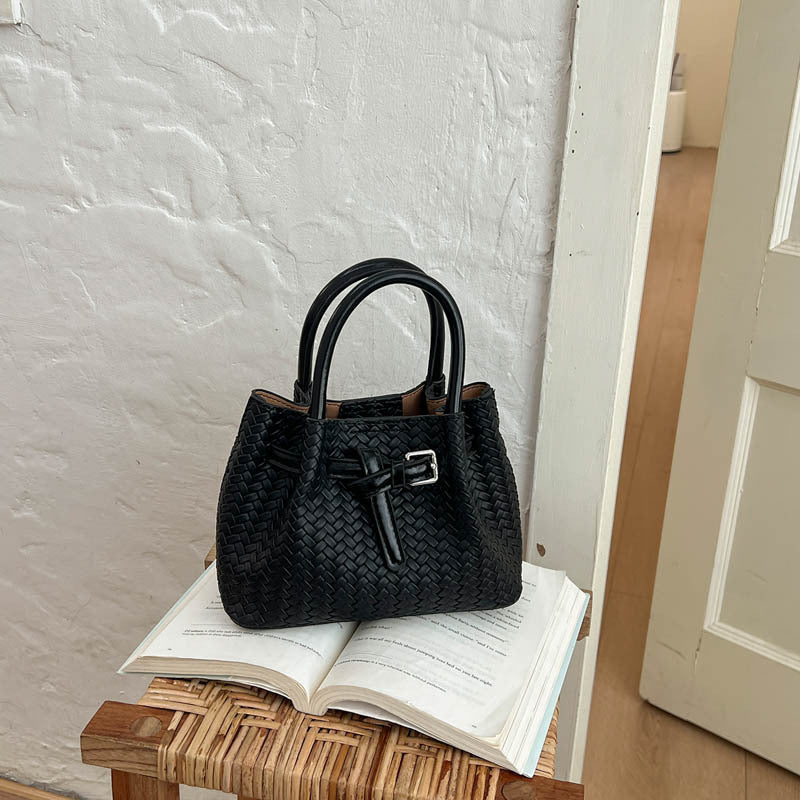 Woven Leather Handheld Tote — product view 7