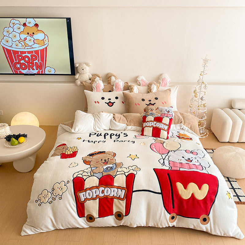 Fluffy bedding set with quilted cozy surface, 3D teddy applications and warming microfiber filling LoungeYard — product view 6