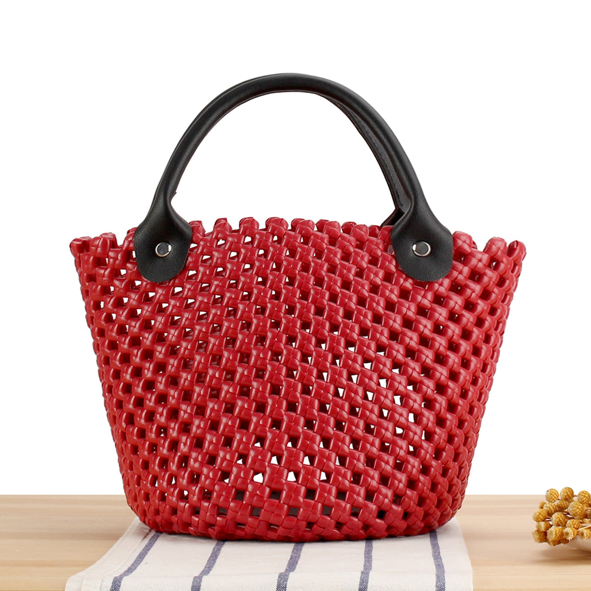 Braided shopping bag with practical leather handles LoungeYard — product view 5