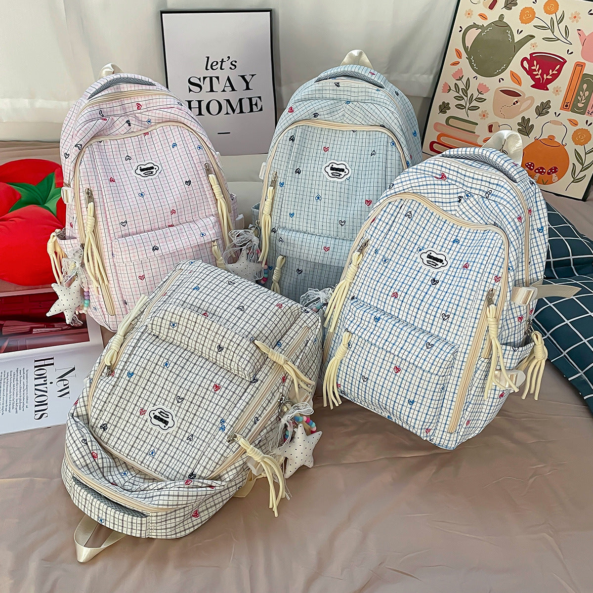 Cute Multi-Pocket Printed Backpack LoungeYard — product view 4