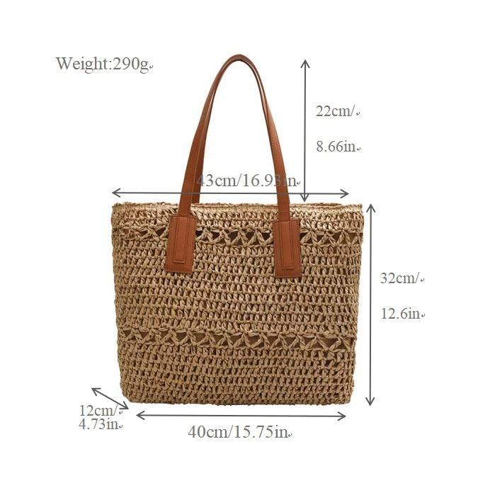 Natural beach bag with sturdy leather handles LoungeYard — product view 6