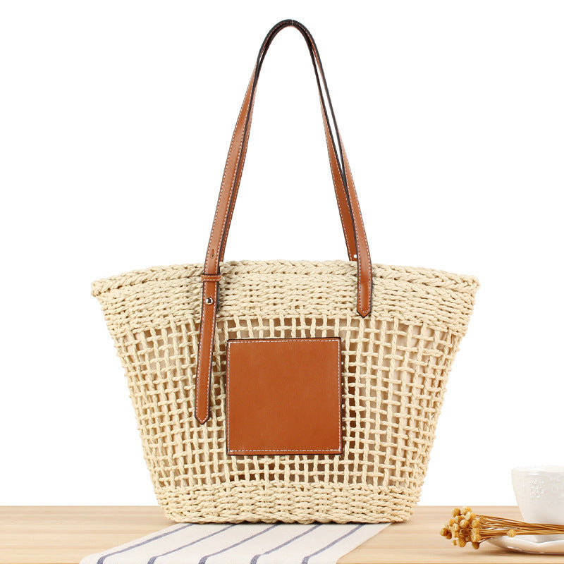 Braided bast bag with leather application LoungeYard — product view 1