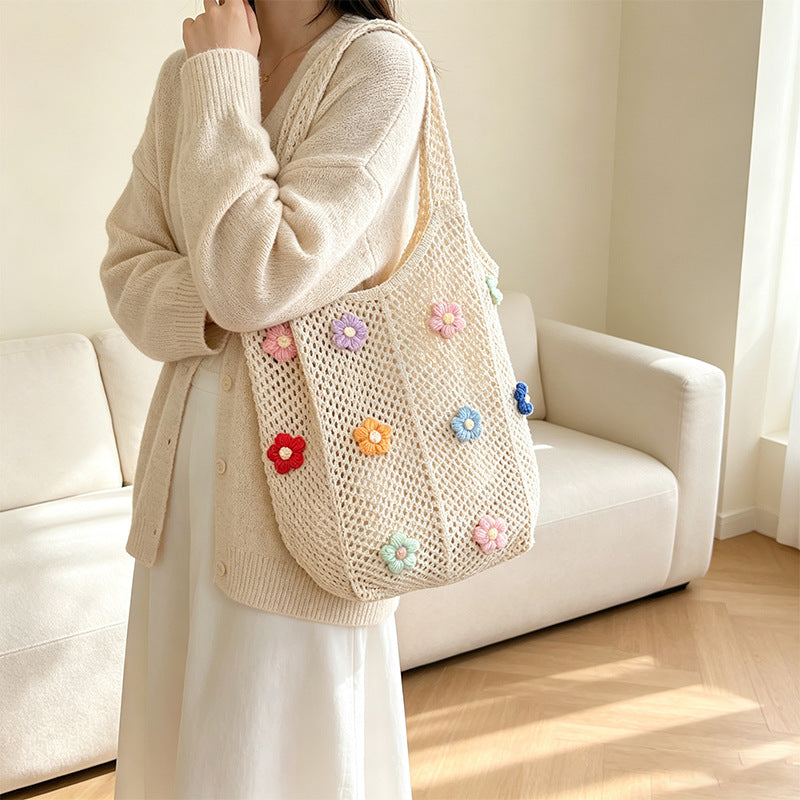 Floral Patterned Crochet Tote Bag LoungeYard — product view 1