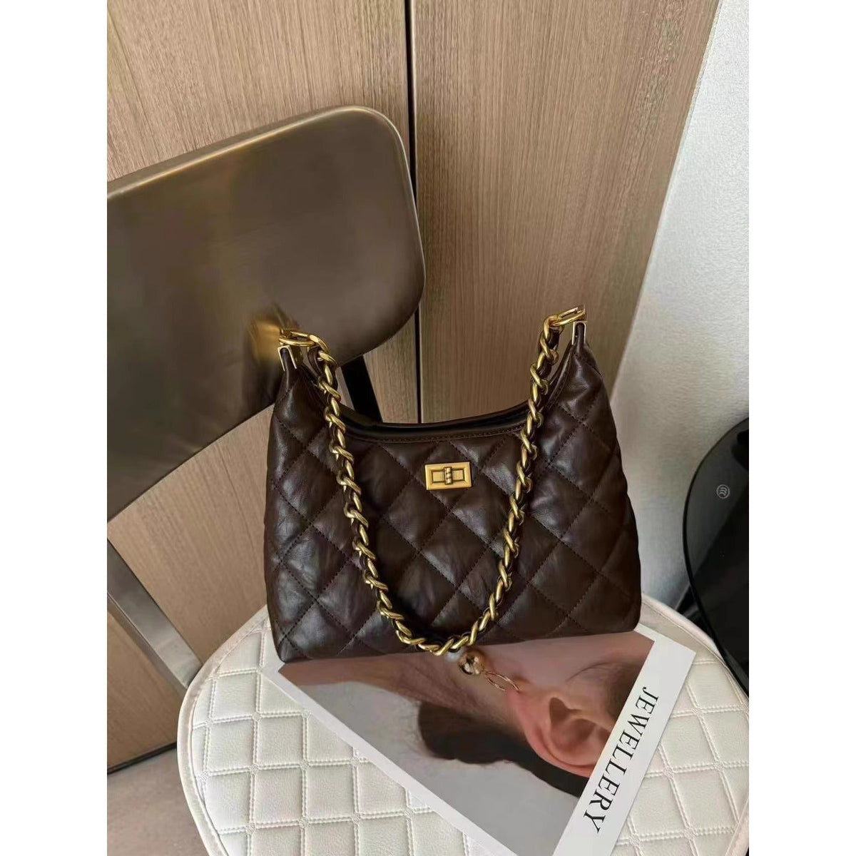 Quilted Chain-Detail Shoulder Bag LoungeYard — product view 5