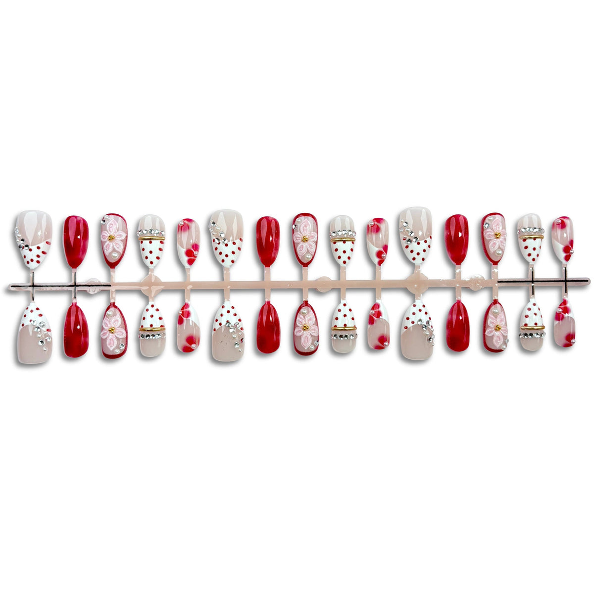 Artistic Floral and Gem-Embellished Press-On Nail Set — product view 4