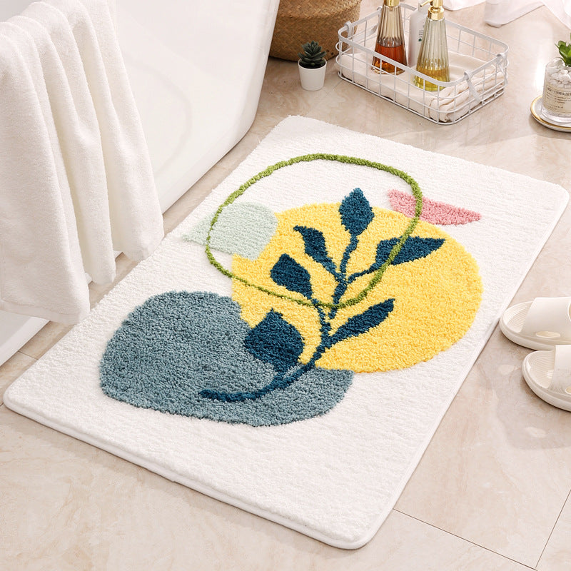 Plush Floral Pattern Bath Mat Bowlift — product view 6