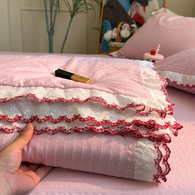 Women's bedspread with elegant lace embellishments and fine cotton surface LoungeYard — product view 7