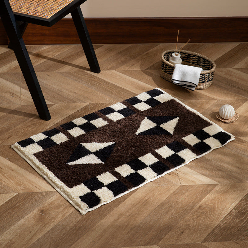 Tufted, soft bath mat with geometric ethnic pattern and non-slip underside LoungeYard — product view 1