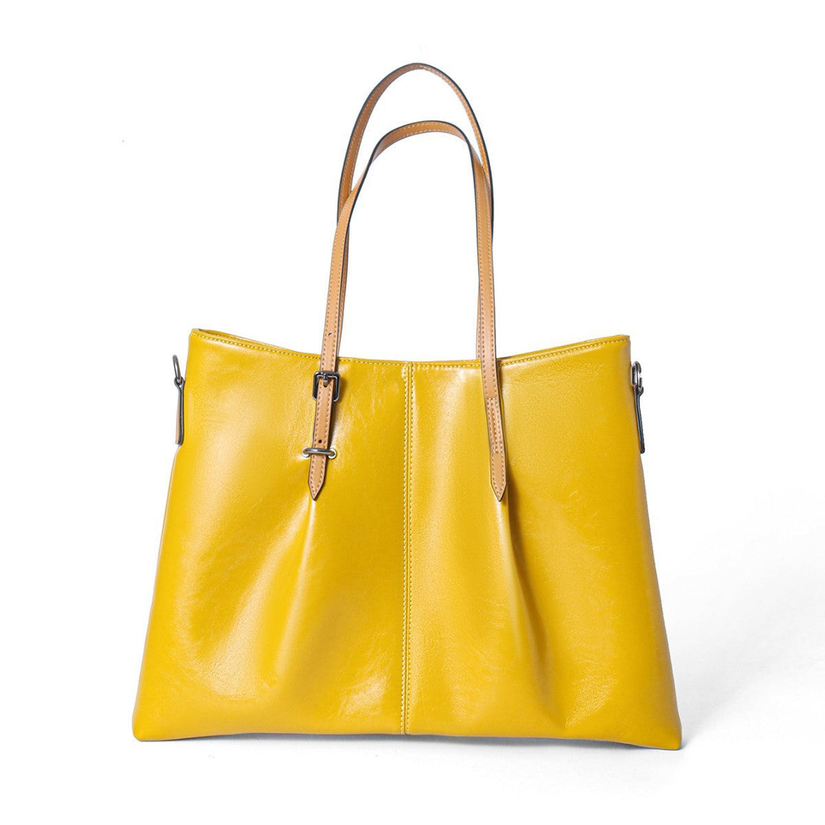 Large Glossy Leather Tote Shoulder Bag with Buckle Straps — product view 5