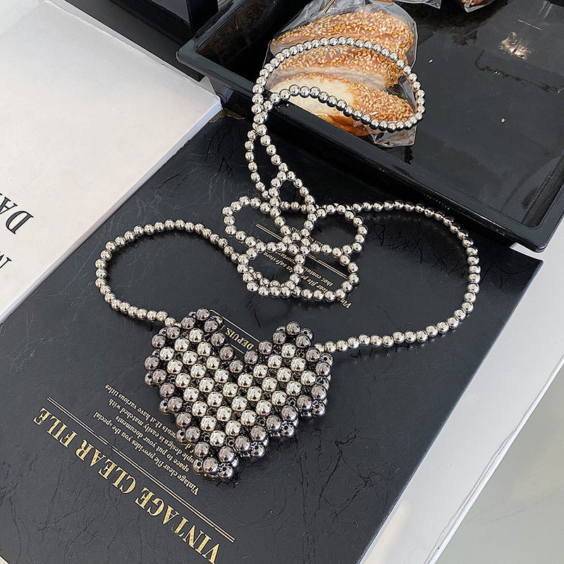 Heart-Shaped Pearl-Embellished Evening Clutch — product view 3