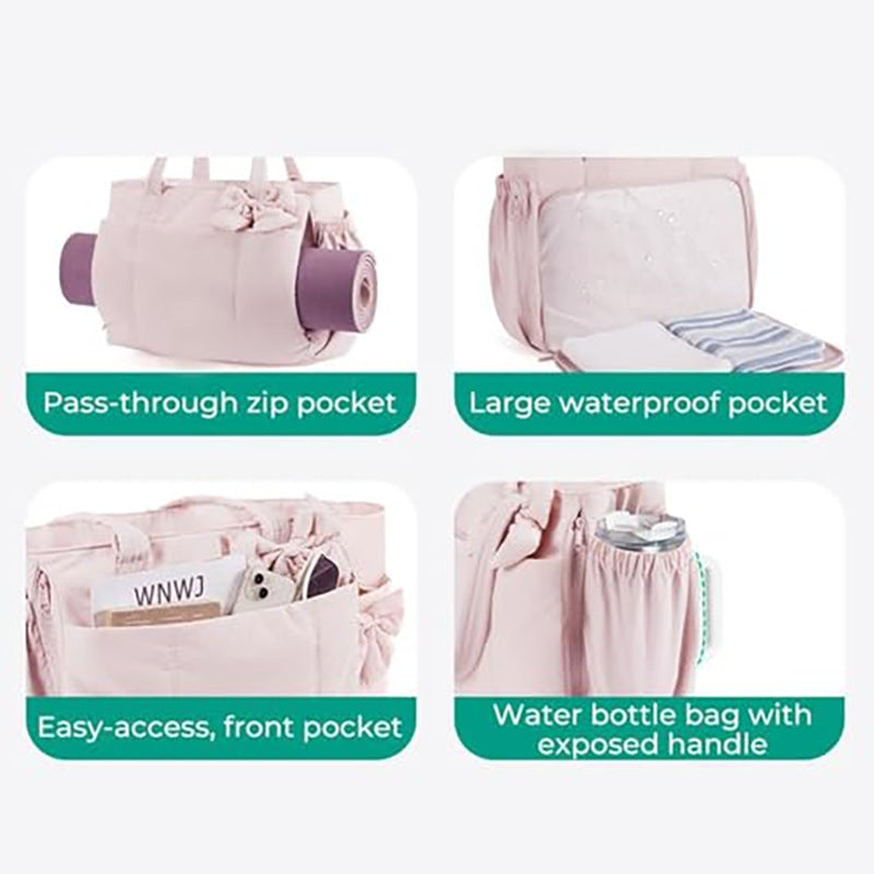 Multifunctional tote bag with detachable shoulder straps and decorative bow LoungeYard — product view 3