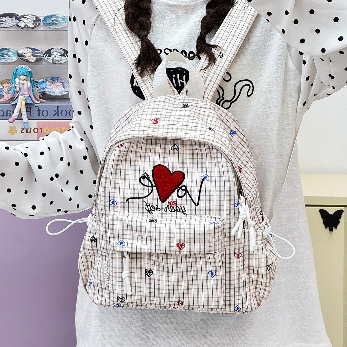 Embroidered Heart-Themed Casual Backpack LoungeYard — product view 3