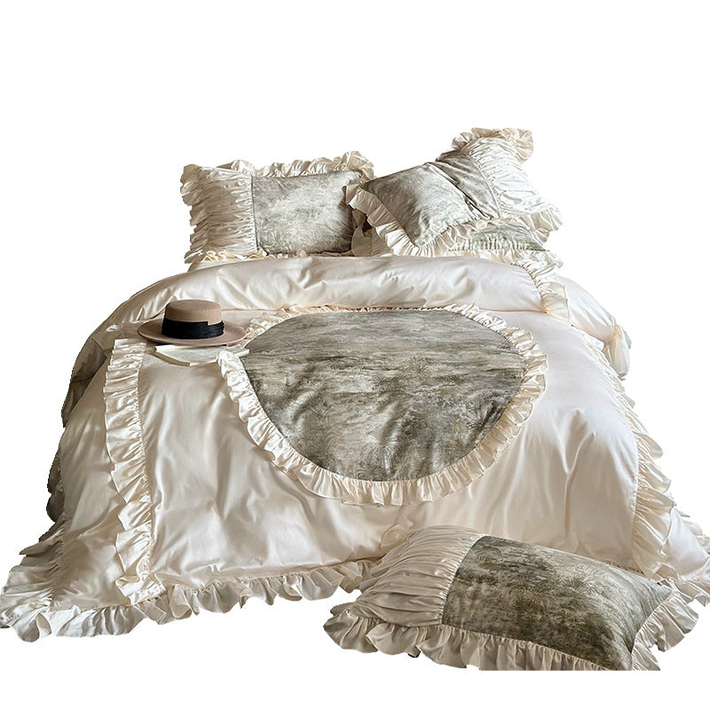 Luxurious Ruffle Bedding Set with Velvet Heart Appliqué — product view 5