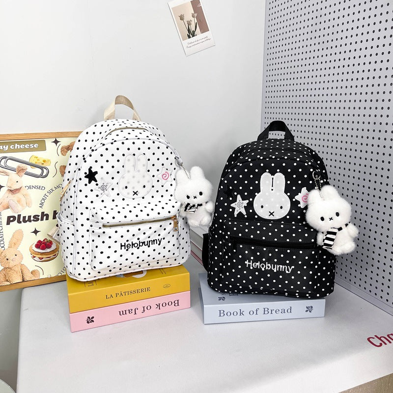 Polka Dot Cartoon-Themed Backpack with Plush Charm LoungeYard — product view 4