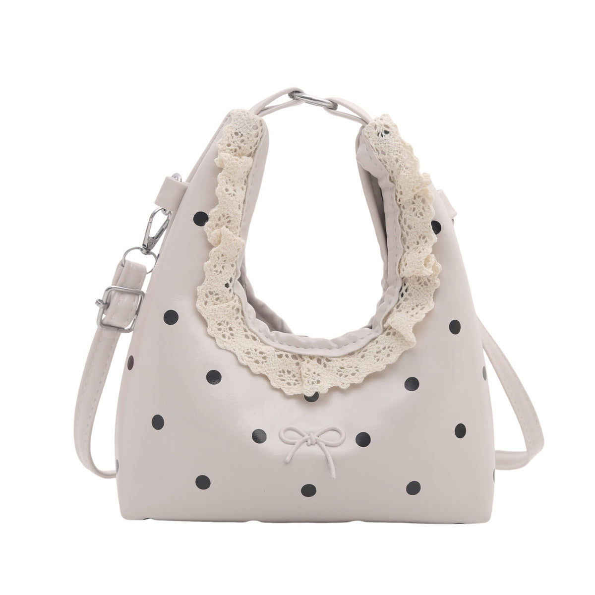Decorative Lace-Trimmed Polka Dot Handbag — product view 3