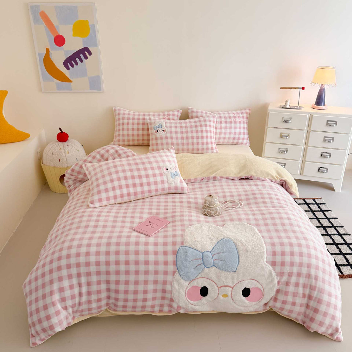 Cozy bedding set with embroidered rabbit appliqué and reversible cover — product view 4