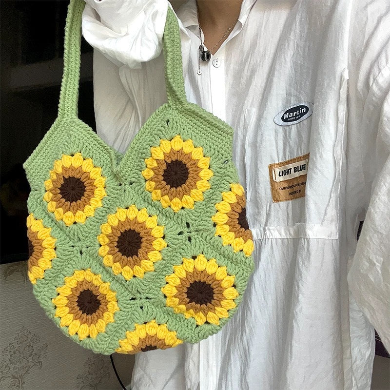 Handmade macrame bag with sunflower motif LoungeYard — product view 4