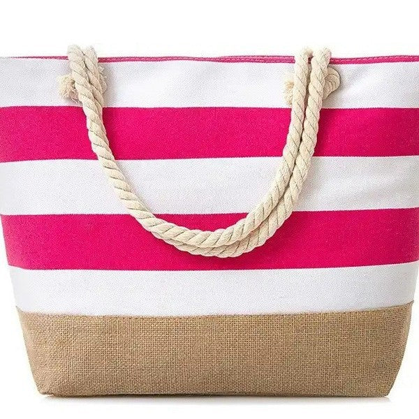Beach bag with maritime stripes and sturdy rope handles LoungeYard — product view 2