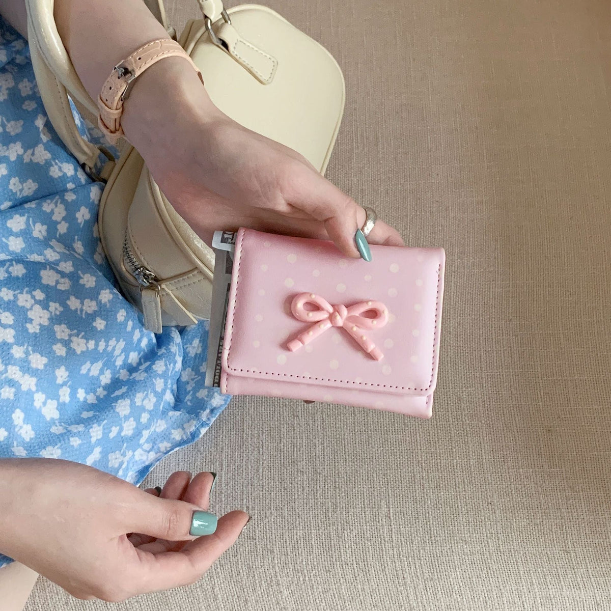 Cute Polka Dot Wallet with Bow Detail — product view 4
