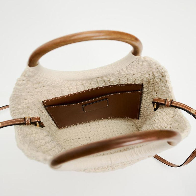 Handcrafted tote bag with round wooden handle LoungeYard — product view 4