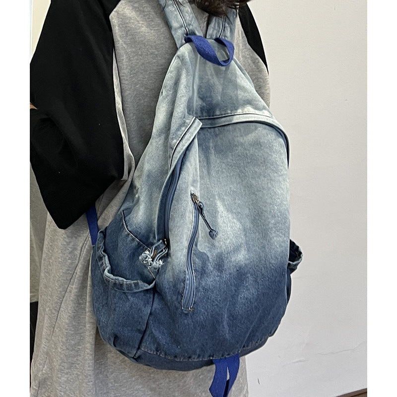 Denim Star Appliqué Casual School Backpack LoungeYard — product view 4