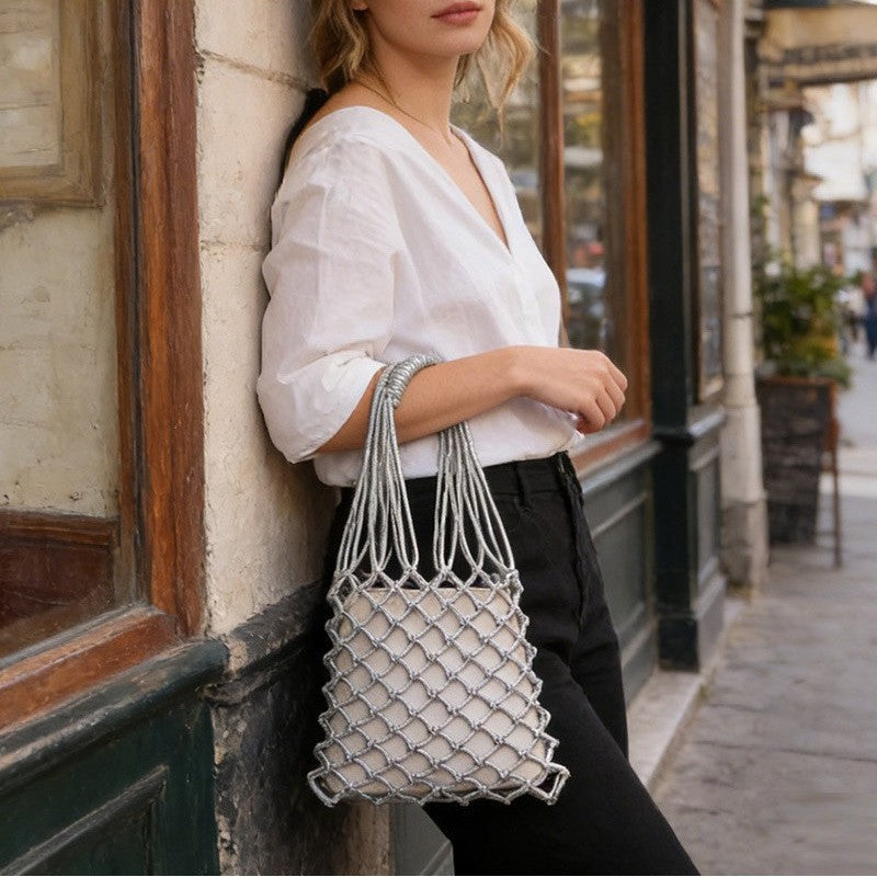 Elegant mesh tote bag with sturdy handles LoungeYard — product view 3