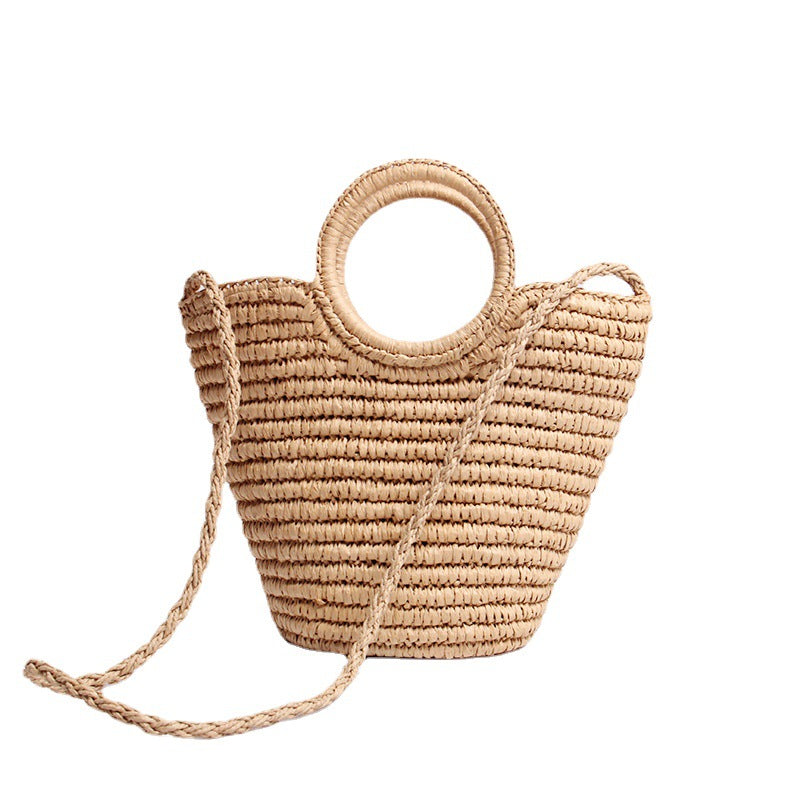 Handmade basket bag with round handle and removable shoulder strap LoungeYard — product view 5
