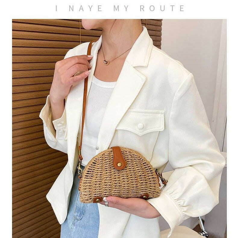 Handcrafted Rattan Bag in Half-Moon Design LoungeYard — product view 2