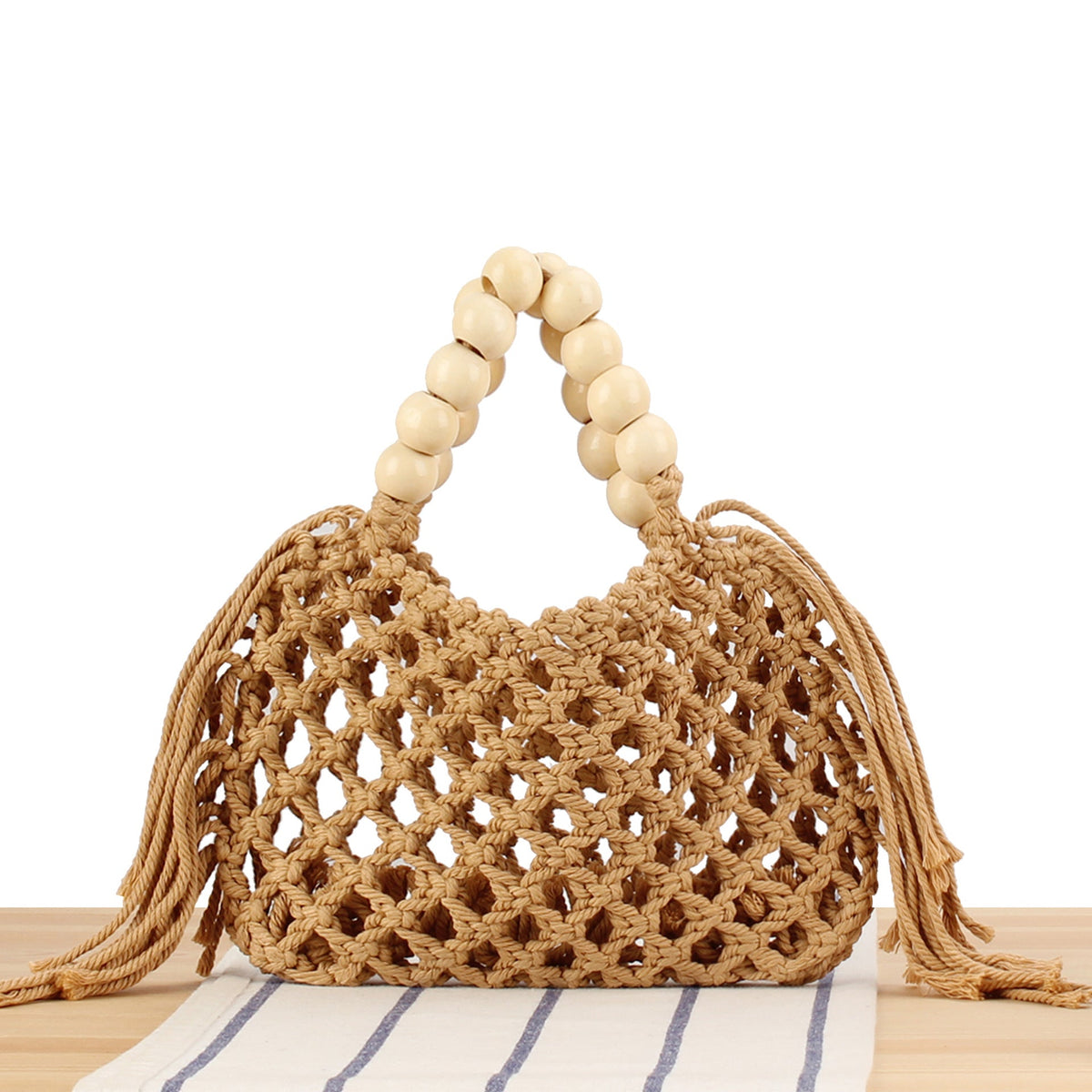 Handmade Macrame Bag with Wooden Handles LoungeYard — product view 7